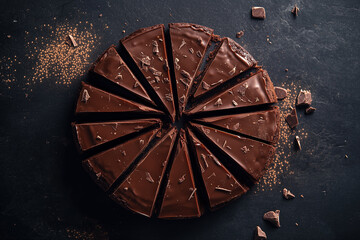 Poster - Rich Chocolate Cake Slices on Dark Slate Top View 