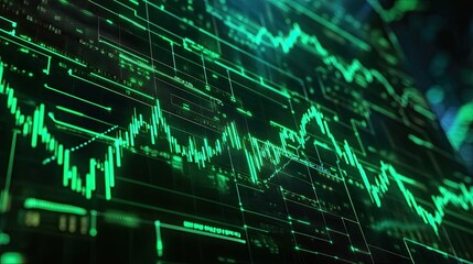 Poster - Abstract Green Digital Stock Market Data Visualization