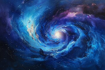 Wall Mural - Swirling cosmic nebula with vibrant blues, purples, and a bright core, resembling a galaxy's spiral arms.