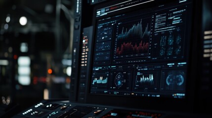 Poster - A computer monitor displays a number of graphs and charts