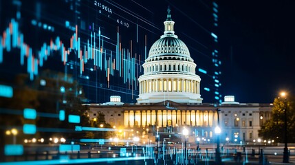 Wall Mural - water resource specialist. the image features the u.s. capitol building illuminated at night, overla