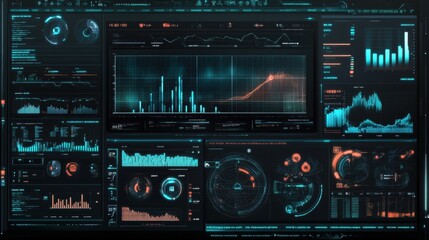 Fototapete - A computer monitor displays a number of graphs and charts