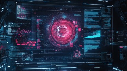 Fototapete - A computer monitor displays a red circle with a blue background