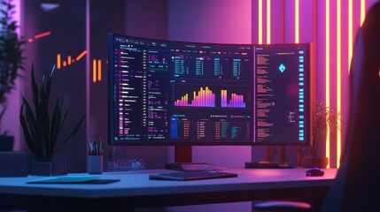 Poster - A computer monitor displays a colorful graph with a green line