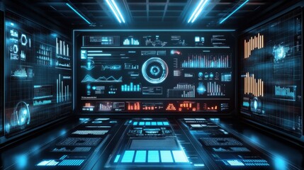 Fototapete - A computer monitor displays a number of graphs and charts