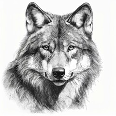 Wall Mural - illustration of a black and white wolf charcoal drawing isolated on white background