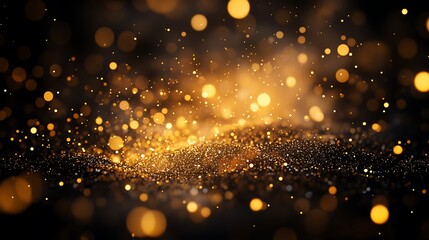 Wall Mural - Radiant golden fireworks in a bursting display glowing bokeh lights fading softly into black