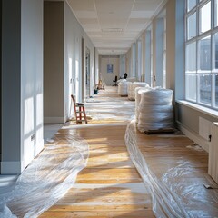 Office Hallway Undergoing Renovation and Repair