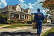 © bramthestocker - mail carrier delivering packages to a house