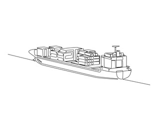 Leinwandbilder - Continuous one line drawing of Container Cargo ship sailing. Cargo ship in single line vector illustration.