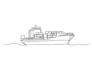 Leinwandbilder - Continuous one line drawing of Container Cargo ship sailing. Cargo ship in single line vector illustration.