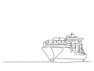 Wall Mural - Continuous one line drawing of Container Cargo ship sailing. Cargo ship in single line vector illustration.