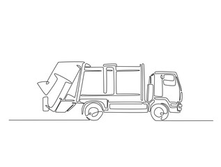 Wall Mural - Continuous line drawing art of Garbage truck in the road. Waste truck in single line draw with active stroke.