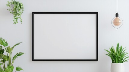 Poster - Blank horizontal poster mockup, black frame, ample free space for design, versatile display option for artwork or advertising, ideal for creative projects and presentations