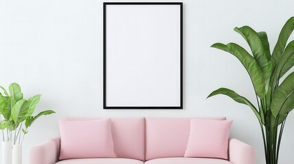Poster - Blank horizontal poster mockup featuring a sleek black frame, ample free space for customization, ideal for showcasing artwork or promotional materials in a modern setting