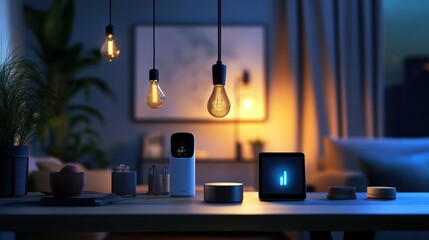 Poster - A table with a smart home device and a lamp