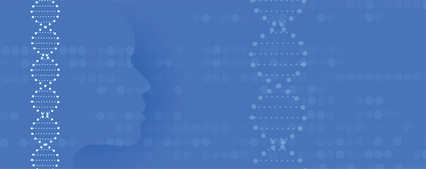 Wall Mural - futuristic human face with a dna structure background