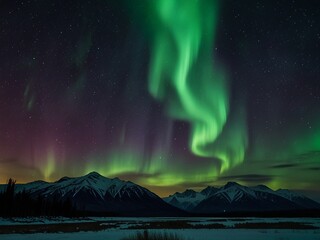 Wall Mural - schöne polarlichter leuchten nachts über den verschneiten bergen