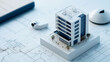 © Quality One   - scale model of modern building sits on architectural blueprints, showcasing detailed design elements and planning. model highlights urban architecture and development concepts