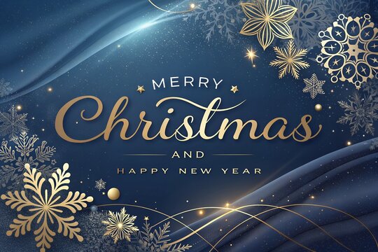 christmas card with snowflakes Merry Christmas and Happy New Year, Santa Claus, moon and trees for cover, print, poster,