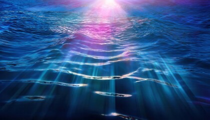 Poster - Illuminating Underwater Serenity. Dreamlike View of Light Rays Penetrating Ocean Waves, Perfect for Relaxation Themes, Aquatic Art, or Inspiring Nature Based Digital Creations
