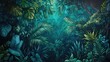© VirtualVista - Lush tropical jungle filled with dense foliage, featuring vibrant green leaves and shades of blue, creating a serene and immersive atmosphere.