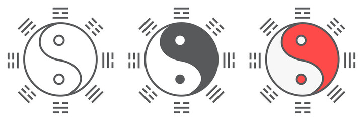 Poster - Yin and Yang line icon collection, asian and harmony, yin yang vector icon set, vector graphics, editable stroke outline sign, eps 10