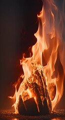 Wall Mural - fire on a black background bright background vertical video 4k
