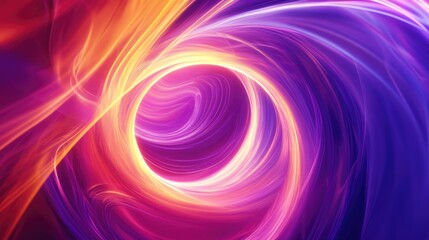 Fototapete - A captivating 3D rendering showcasing luminous curving lines and a radiant neon circle, set against a vivid psychedelic background filled with vibrant ultraviolet hues, perfect for product displays an