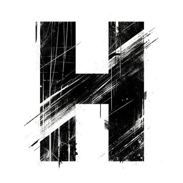 Scratched Letter H Transparent Background This illustration is a black and white guitar sketch on a plain color background. Designed as a simple vector illustration with a focus on art, music and line