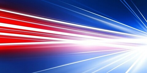 Poster - Red, white, and blue streaks of light merging into a brilliant white light, evoking a feeling of velocity