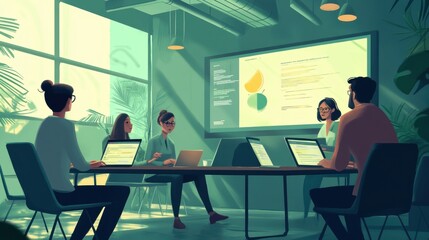 Poster - A group of people are sitting around a table in a conference room