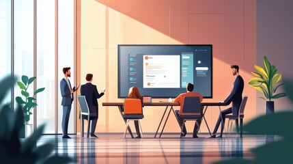 Fototapete - A group of people are sitting around a table in a conference room