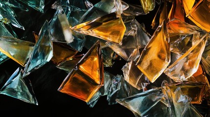 Poster - Abstract Composition of Colorful Glass Fragments in Various Shapes Creating a Dynamic Visual Display Over a Dark Background