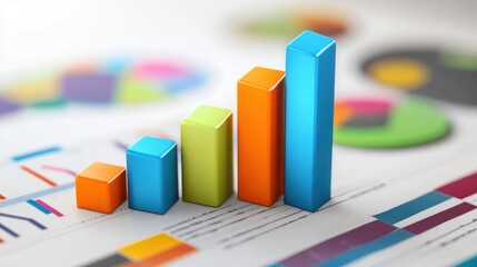 Poster - Colorful Bar Graphs Representing Data Growth and Analysis Concept in a Business Environment with Charts and Graphs in the Background