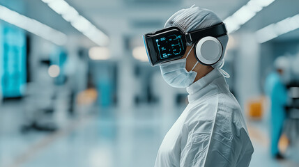 Aufkleber - Surgeon wearing VR headset in sterile operating room environment