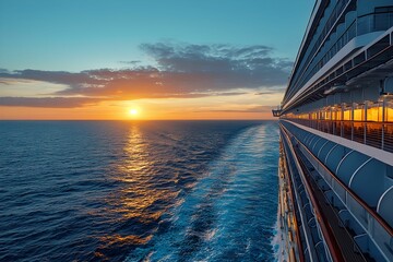 Wall Mural - Cruise ship sailing into the sunset over the calm ocean