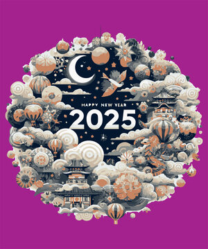 2025 Happy new year. Festive design for Christmas background.
