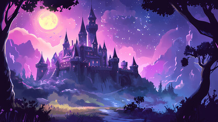 Castle in the night. Fairy Tale Castle. Illustration