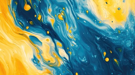 Fototapete - Vibrant Abstract Artwork Featuring Swirling Blue and Yellow Patterns with Fluid Ripple Effects and Dynamic Color Blends Creating a Lively Visual Experience