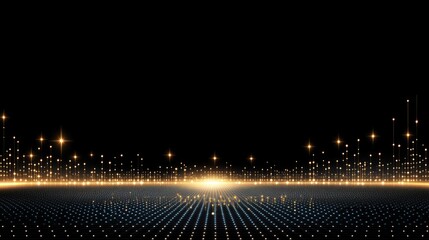 Poster - An abstract representation of digital technology features glowing blue lines and dots interconnected in a low-poly design on a black backdrop