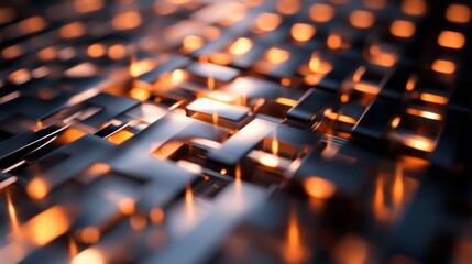 Poster - Abstract Pattern with Glowing Elements on a Dark Surface, Capturing Dynamic Light Reflections and Intricate Textures in a Modern Design Aesthetic