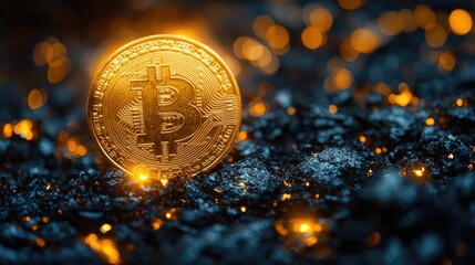 Poster - Glowing Bitcoin on Embers: Cryptocurrency Mining Visual