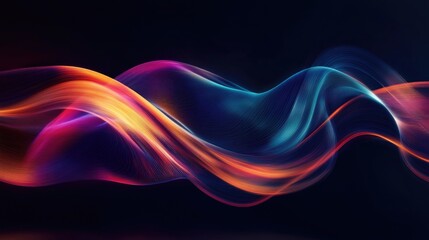 Poster - Vibrant abstract wave patterns illuminated with shimmering light effects, showcasing vivid colors against a dark background, resembling dynamic optical fiber illumination.