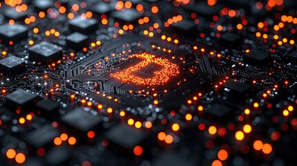 Poster - Illuminated Circuit Board with Glowing Central Design