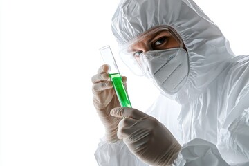 Poster - A scientist holds a vial of green liquid, suitable for medical or laboratory settings