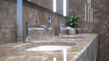 Aufkleber - Modern bathroom design with two sinks and a large mirror