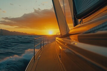 Poster - A beautiful sunset viewed from a boat on the open ocean, perfect for use in travel or adventure themed projects