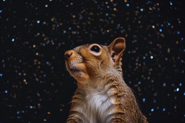 Poster - A close-up shot of a squirrel gazing upwards, possibly in search of food or admiring the view