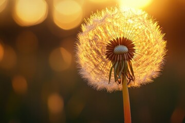 Poster - Dandelion flower head with yellow petals and the sun shining from behind, great for nature or outdoor themed concepts